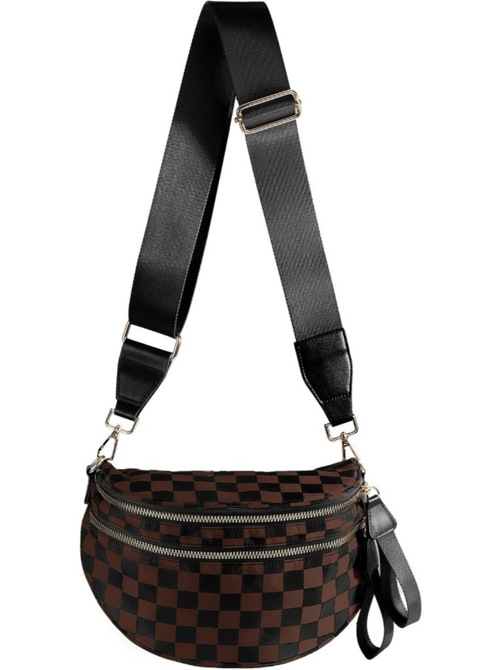 Women's Khaki Checkered Nylon Spacious Bum Bag Travel Purse Crossbody Bag